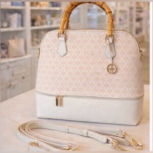 Women’s Cream Bamboo-Handle Satchel Handbag